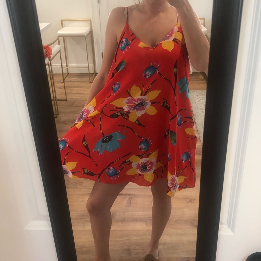 Red yellow blue floral dress